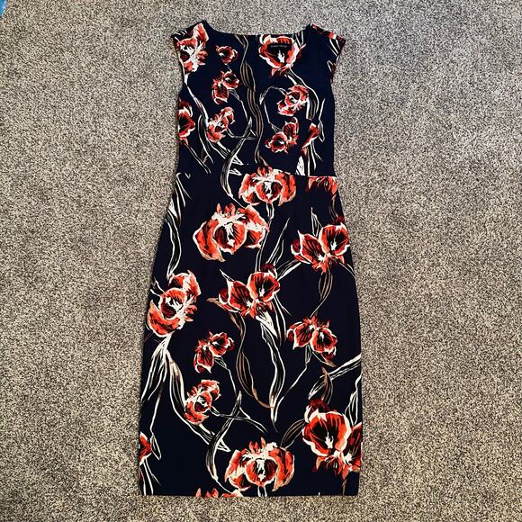 Ivanka Trump navy blue floral midi dress size 10 - Picture 6 of 12